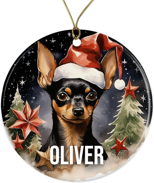 Miniature Pinscher Personalized Dog Ornament - Pet Ornament for Christmas Tree - 3" Round Ceramic - Printed in USA - Choose from 200 Breeds - Dog Mom & Dad - Xmas Decoration DOG0142