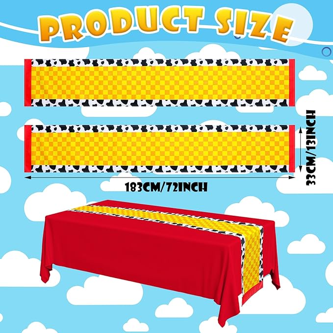2 Pcs Cartoon Table Runner Cartoon Birthday Party Supplies Cow Pattern Printed Check Table Decor Tablecloth Party Supplies,13 x 72 in (Classic)