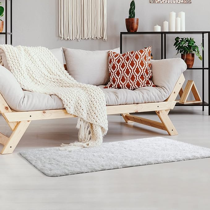 Ophanie White Rugs for Bedroom Fluffy, Girls Kids Baby Shaggy Shag Fuzzy Soft Carpet, 3x5 Small Plush Bedside Area Rug, Indoor Floor Room Carpet for Teen Dorm Home Decor Aesthetic, Nursery