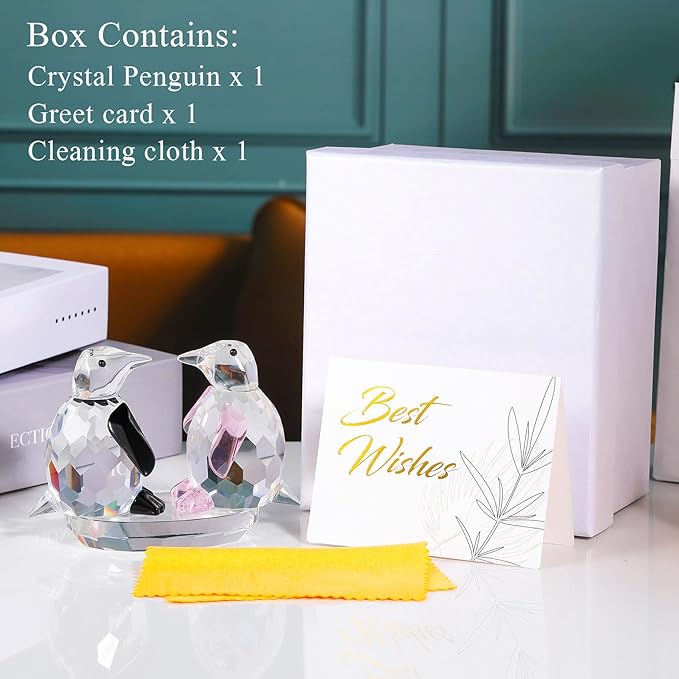 Movdyka Crystal Penguin Figurines Decor Gifts for Women Men Cute Penguin Statues Collectibles Animal Blown Glass Sculpture Home Table Decoration