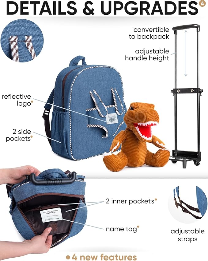 Toddler Luggage for Boys w Dinosaur Toys, Kids Rolling Backpack for Boys, Toddler Suitcase, Gifts for 3 4 5 6 Year Old