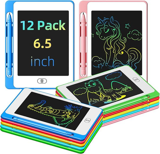Party Favor 12 Pack LCD Writing Tablet for Kids, 6.5 Inch Colorful Doodle Board Drawing Tablet, Erasable Reusable Drawing Pads, Educational Learning Toys Birthday Gifts for Girls Boys Age 3 4 5 6 7 8