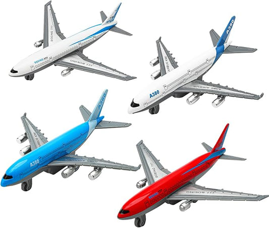 OTONOPI Toy Airplane Die-cast Metal Model Plane Pull Back Aircraft Airline for Kids Cake Toopper Party Favor Age 3+ Pack of 4pcs