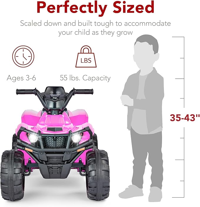 Best Choice Products 12V Kids Ride-On Electric ATV, 4-Wheeler Quad Car Toy w/Bluetooth Audio, 2.4mph Max Speed, Treaded Tires, LED Headlights, Radio - Pink