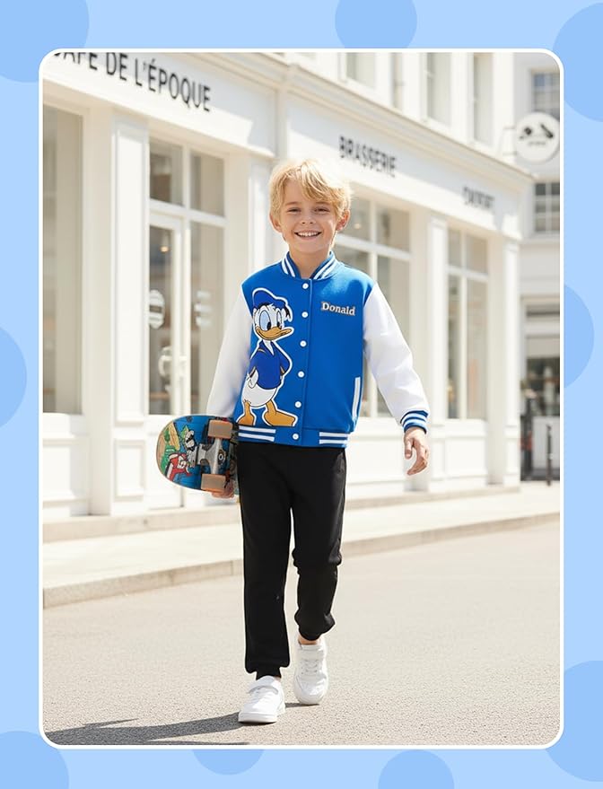 Disney Minnie Mickey Stitch Princess Frozen Elsa Marvel Jacket Lightweight Coat Button up Color Block Sweatshirt 2-14 Years