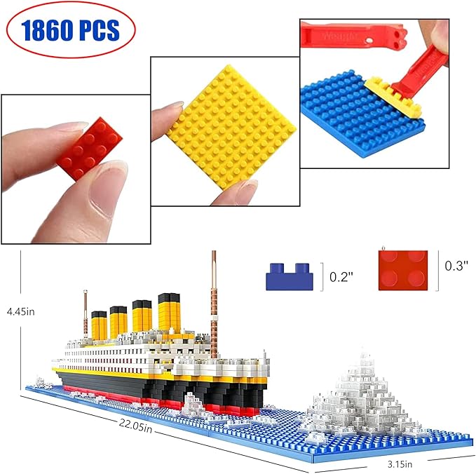 Titanic Model Micro Mini Blocks Set, 1860pcs 3D Titanic Ship Model, DIY Brick Ideal Gift for Adults and Kids