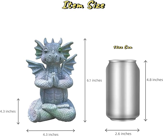 Cute Dragon Figurines Dinosaur Sculptures, Unique Resin Artwork for Office & Home Décor,Yoga Dragons Decorations for Garden & Yard,Outdoor Adorable Baby Dragon Statue Ornaments (Yoga C)