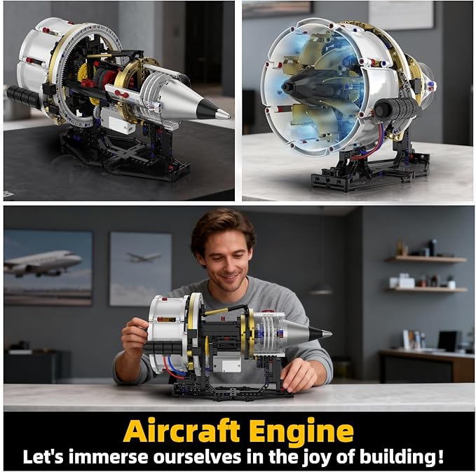 Aircraft Engine Toys Building Sets,Turbofan Engine Model That Run with Motor and Lights,Mechanical Science Education STEM DIY Project Building Kit for Adults and Kids Aged 8-14 (564 pcs)