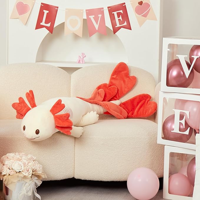 MaoGoLan Large Axolotl Plush Body Pillow, XL Axolotl Stuffed Animal for Kids, 44" Long Salamander Plush Pillow,Christmas Birthday Gifts Pink