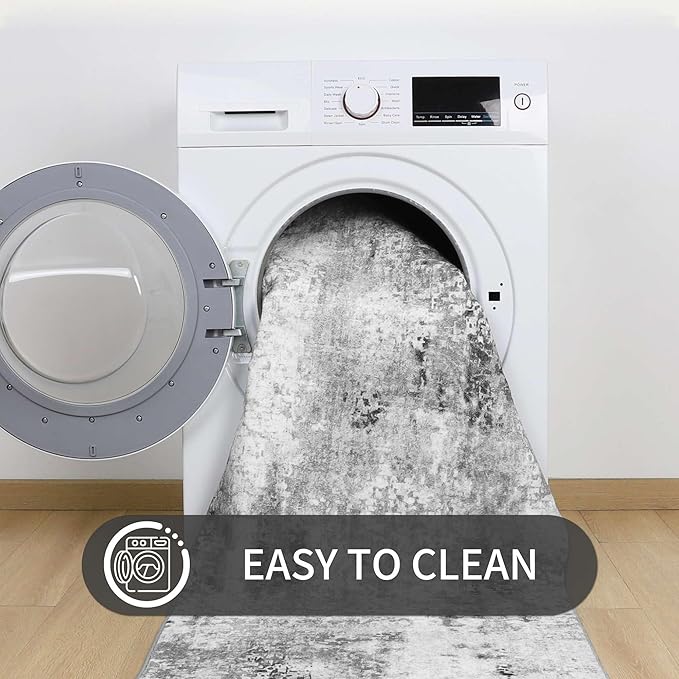 Ompaa Living Room Rug 5x7 Gray Area Rug Machine Washable Boho Rug Non Slip Abstract Vintage Indoor Large Rugs for Bedroom, Classroom, College Dorm, Farmhouse, Dining Room, Kids Playroom