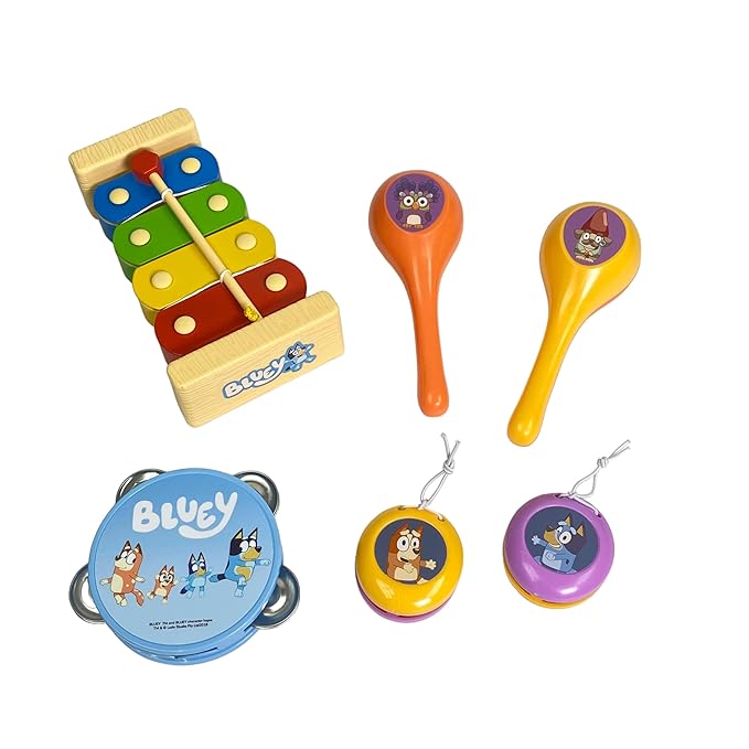 Bluey's Magic Xylophone 7 Piece Band Set - Learn to Play Instruments Music Education for Kids and Preschoolers Ages 3+