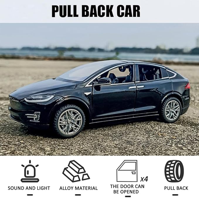 1:32 Scale Car Model X Alloy Diecast Pull Back Electronic Toys with Lights and Music, Mini Vehicles Toys for Kids Gift Car Lovers Collection (Model X - Noble Black)