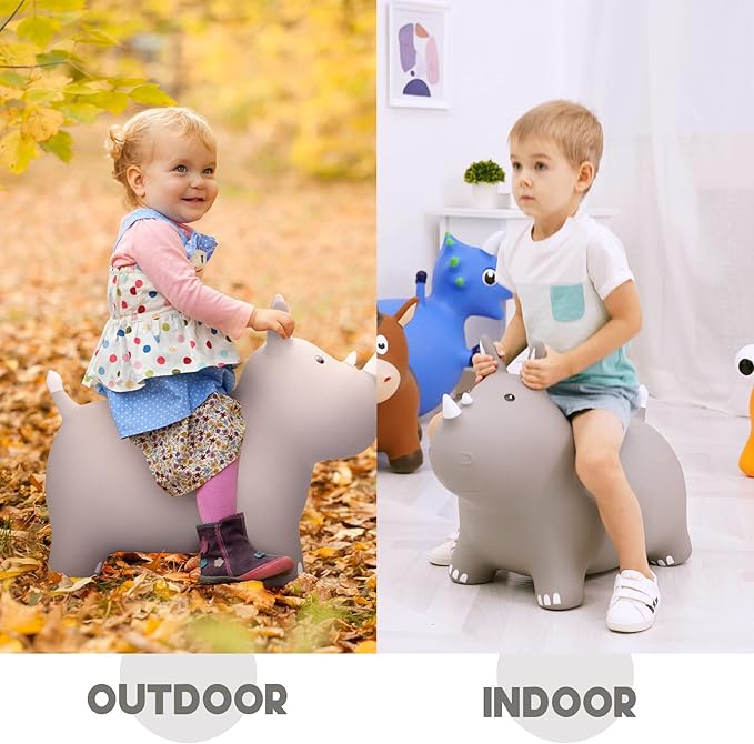 ZOOJOY Bouncy Horse Animals Hopper,Inflatable Bouncing Horse Jumping Animals for Toddlers,Ride On Hopping Toys for Girls/Boys,Great Gift W/P (Grey)
