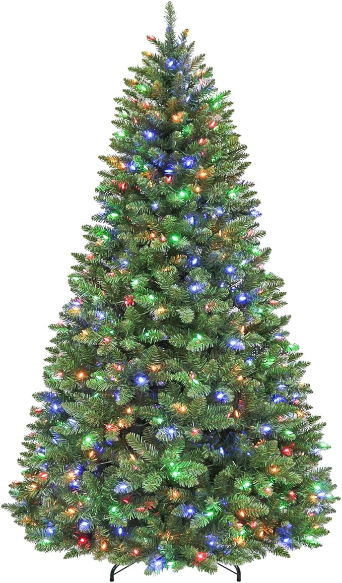 6 ft Lighted Christmas Tree with 250 Color Changing LED Lights, 1032 Branch Tips, Easy Assembly with Metal Base and Hinged Branches for Indoor Holiday, 10 Modes