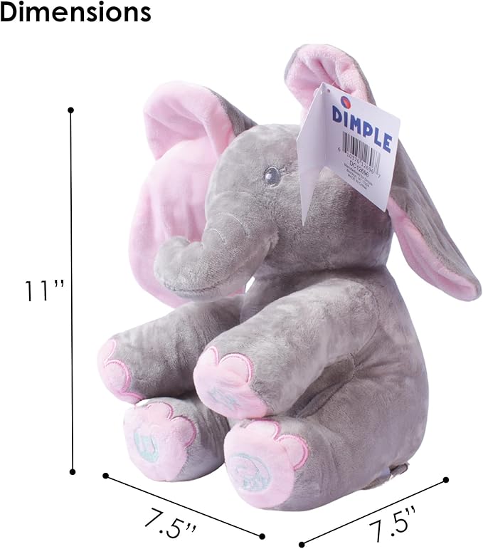 Dimple Kaia Peek A Boo Elephant Toy, Interactive Singing Stuffed Elephant Plush with Moving Ears, Musical Stuffed Animal for Babies and Toddlers, Adorable Elephant Baby Toy