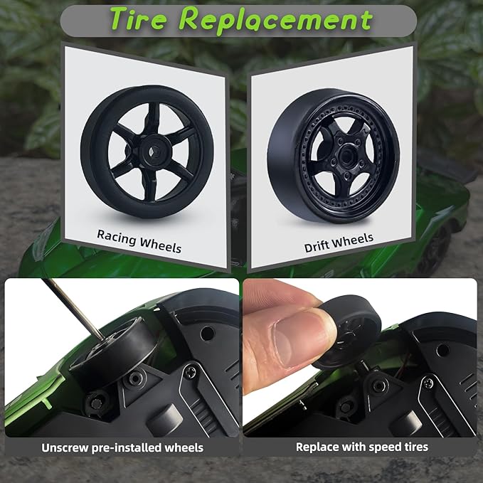 Remote Control Car RC Cars Toys for Boys, 1/24 2.4GHz 4WD RC Drift Car Racing Drift Hobby Racing Car Toys with Light Rechargeable Battery and Drift Tires Xmas Toys for Kids Green