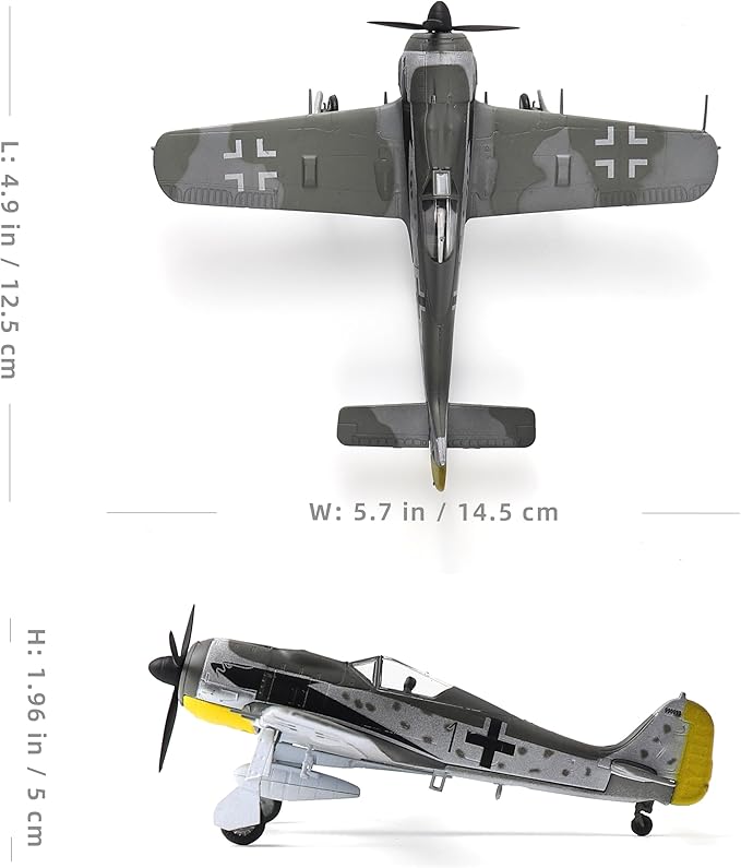 Focke-Wulf Fw 190A-8 1/72 Metal Fighter Model Classic German WWII Military Finshed Diecast Aircraft Model Prebuilt Kits with Display Stand for Collection or Gift