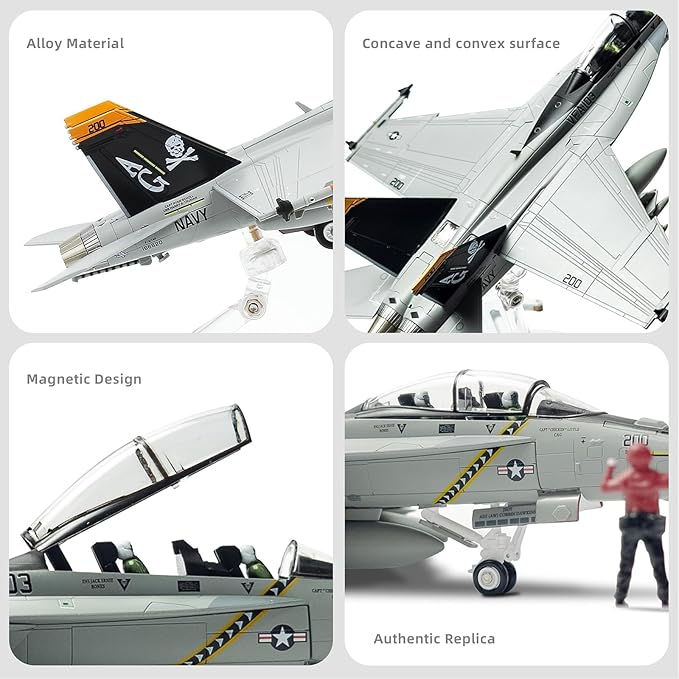 F/A-18F Super Hornet 1/72 Metal Airplane Model Kits with Display Base VFA-103 Jolly Rogers Diecast Alloy Fighter Replica Prebuild Military Aircraft for Collection or Gift