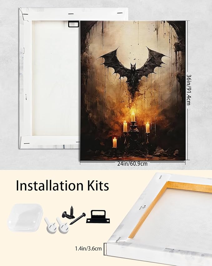 AbcCustomize Halloween Canvas Wall Art - Vintage Moody Bat Poster, Gothic Dark Academia Wall Decor, Spooky Halloween Decor for Farmhouse & Cottage, Fall Decorations Indoor for Living Room & Bedroom