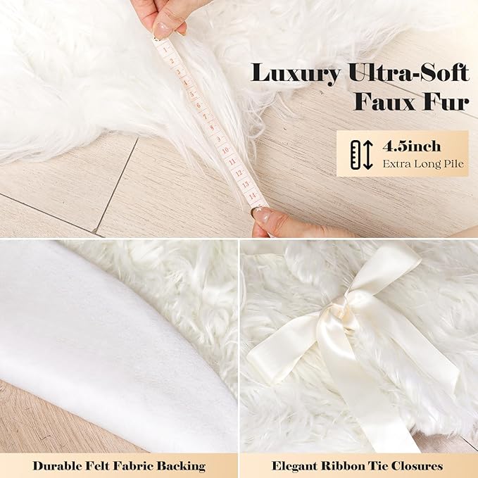 72 Inch White Faux Fur Christmas Tree Skirt with 4.5" Extra Long Pile– Ultra Plush Snow-Like Tree Collar for 7.5-12 Ft Trees