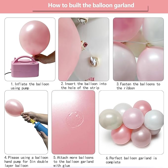 Pearl Pink White Balloon Arch, Double Stuffed Light Pastel Pink White Sand Balloons Dusty Pink Balloon Garland Kit for Wedding Birthday Baby Shower Bridal Decorations