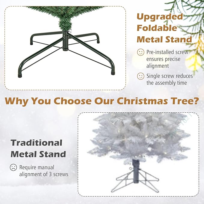 GOFLAME 8FT Pencil Christmas Tree, Slim Artificial Xmas Tree with 671 Memory Wire Branch Tips & Upgraded Metal Stand, Seasonal Holiday Decoration Tree for Home Office Party