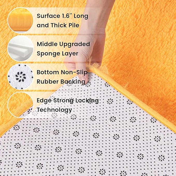 Ompaa Fluffy Area Rugs, Super Soft Shaggy Rug Fuzzy Long Fur Carpets for Bedroom Living Room Decor, 4 x 6 Feet Orange