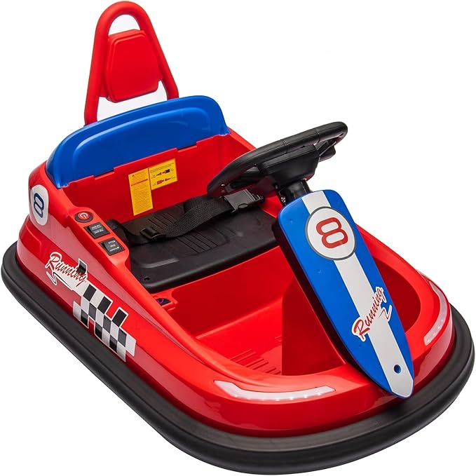 Hetoy Bumper Car for Toddlers, 6V Electric Ride On Toys for Kids, 1.9 MPH Max Speed, Steering Wheel, 360 Degree Spin, 2-Speeds, Lights, Music & Horn, Birthday Gift for Boys Girls 2-6 Years, Bright-Red