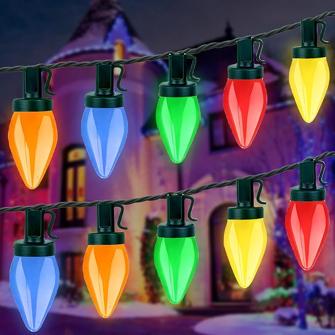 50 LED C7 Christmas Lights, 31FT C7 LED Christmas String Lights Lights Vintage Christmas String Lights Plug in Waterproof for Indoor Room Outdoor Party Garden Yard Roof Tree Christmas Decor