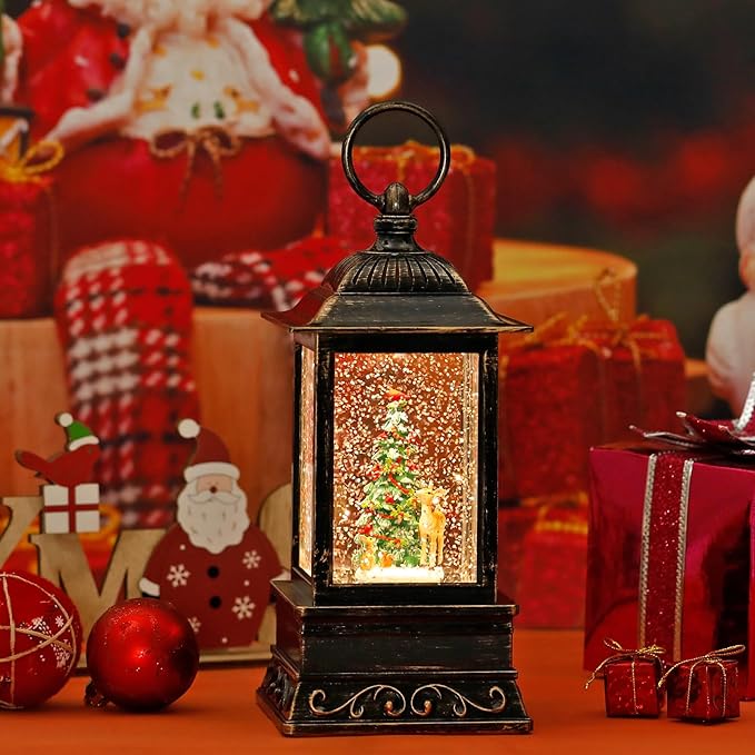Christmas Snow Globe Decorations, Musical Glitter Christmas Tree Lantern with 6H Timer, USB/Battery Powered Lighted Décor for Home, Tabletop, Gift Box