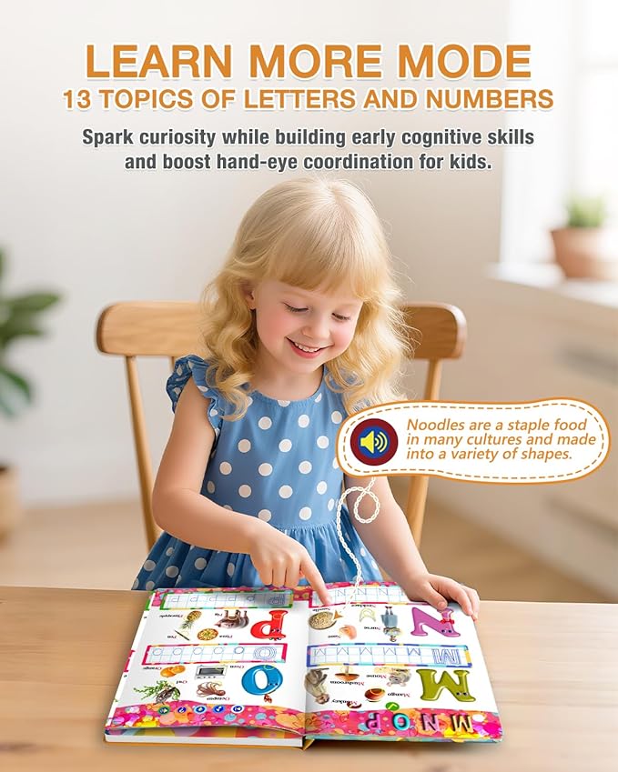 English Interactive Sound Book for Kid,Alphabet & Number Talking Book for Toddlers Age 3-5,Preschool ABC Learning Travel Toy for Boys Girls Birthday Gift 3 4 5 6 Year Old,Sensory Autism Toy,600+ Audio