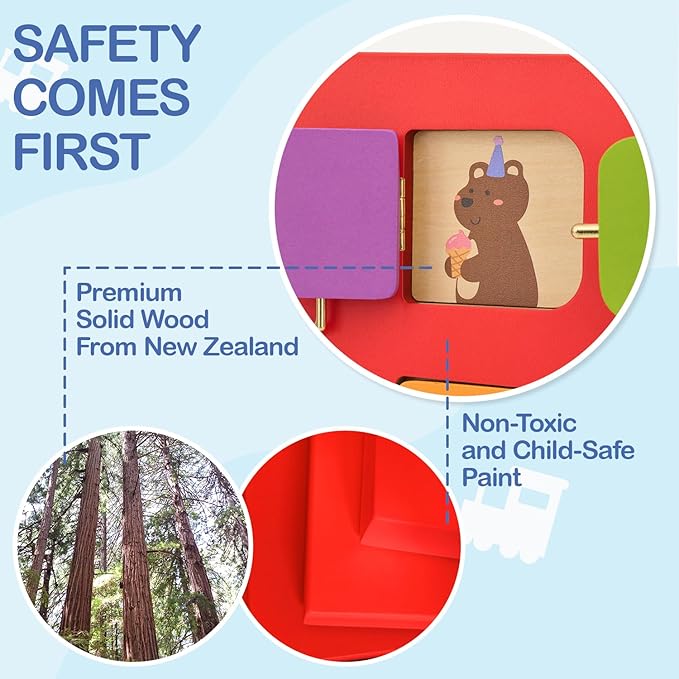 Monläurd® Wooden Train Activity Wall Panel for Kids, Sensory Wall Toy, Activity Cube, Wall Toys for Toddlers 1-3, Playroom Toys, Daycare Furniture, Montessori Busy Board