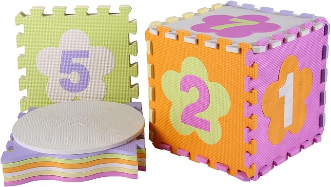 Foam Play Mat for Kids，25Pcs Square Interlocking Puzzle Floor Mat，Baby Play Mat Floor Mat Foam Puzzle Playmat for Toddlers with Fence（Number-CSH011