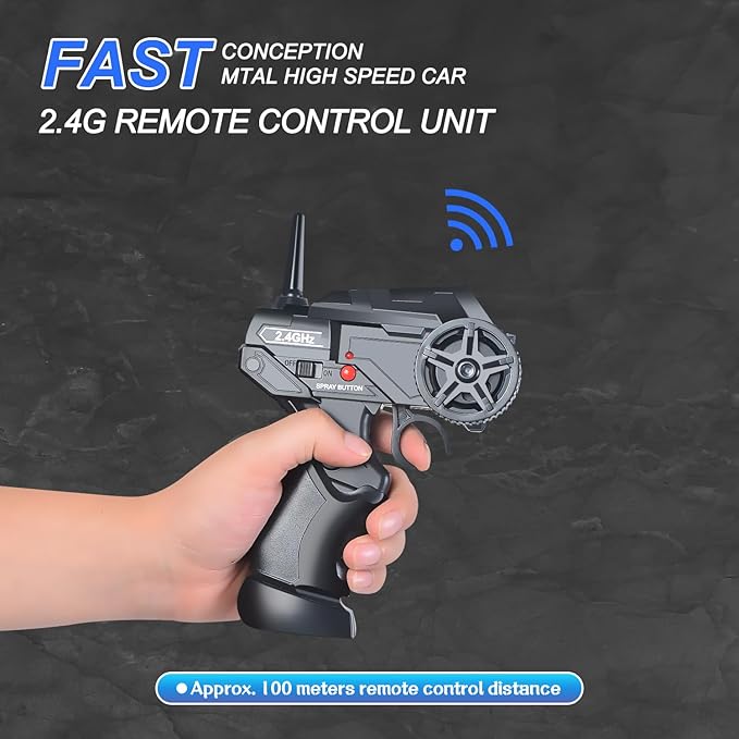 RC Drift Car Remote Control Toy Rally Sport Car 1:16 4WD 18KM/H High Speed Model Vehicle 2.4GHz 2 * 7.4V 500mAh with LED Lights Spray Rubber Tire Off-Road Vehicle Truck Hobby Toys Adults & Kids