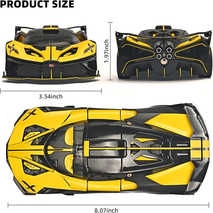 Toddler Car Toys 1/24 Diecast Cars Compatible for Bolide Model Car Collection,Spray Bolide Toy Car for Boys,Pull Back Cars with Light and Sound,Toy Cars for Boys Age 4-7（Yellow）