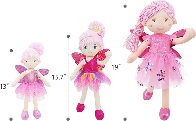 June Garden 12" Enchanted Garden Fairy Doll Elida - Plush Stuffed Soft Doll Girl Gift - Pink Outfit and Wings