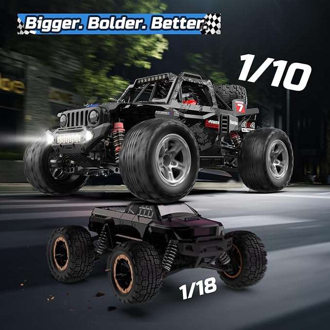 DEERC 1/10 Brushless RC Cars for Adults, 60 KMH 4x4 Off-Road RC Truck, Waterproof Remote Control Monster Truck, High Speed RC Car, All Terrain Remote Control Car for Boys, 2 * 3S Lipo Batteries