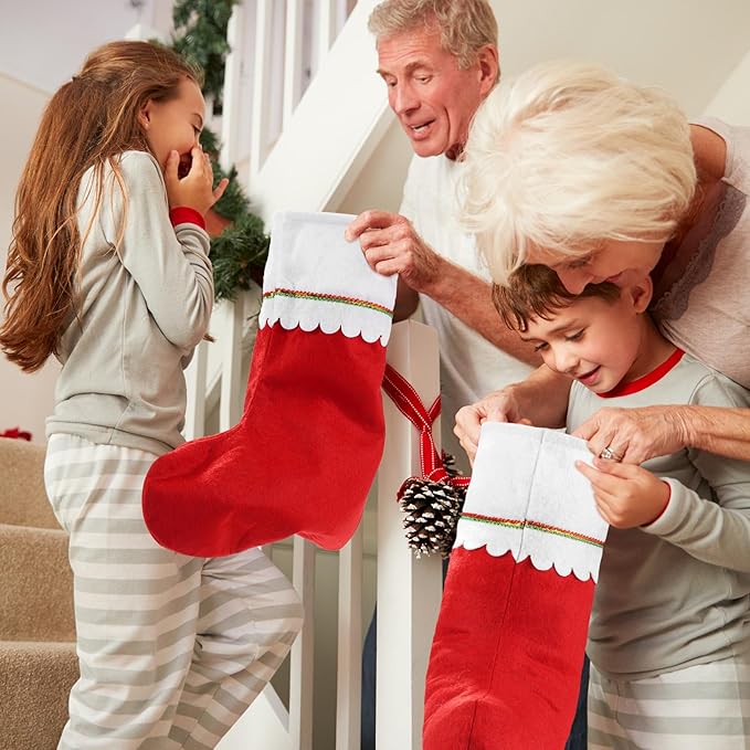 24 Pack Red Felt Christmas Stockings Bulk 18" Xmas Fireplace Hanging Stockings Christmas Holiday Decoration Stockings Party Favors Stockings for Xmas Decoration