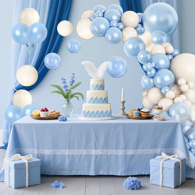 Pearl Blue White Balloon Arch Kit, Double Stuffed Light Blue Sand White Balloon Garland Different Sizes 18/12/10/5 Inch Pearl Balloons for Baby Shower Birthday Wedding Bridal Shower Party Decor
