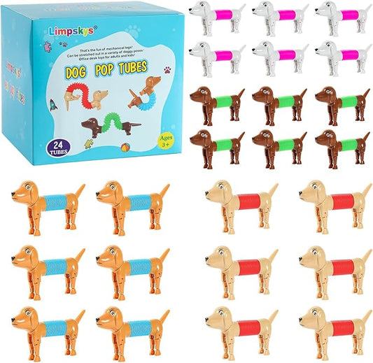Dog pop Tubes fidgets, Stocking Stuffers for Kids, Sensory Toys for Kids 5-7, fidgets for Toddlers, Toddler Stocking Stuffers, Easter Egg fillers,（24 Pcs Dog）