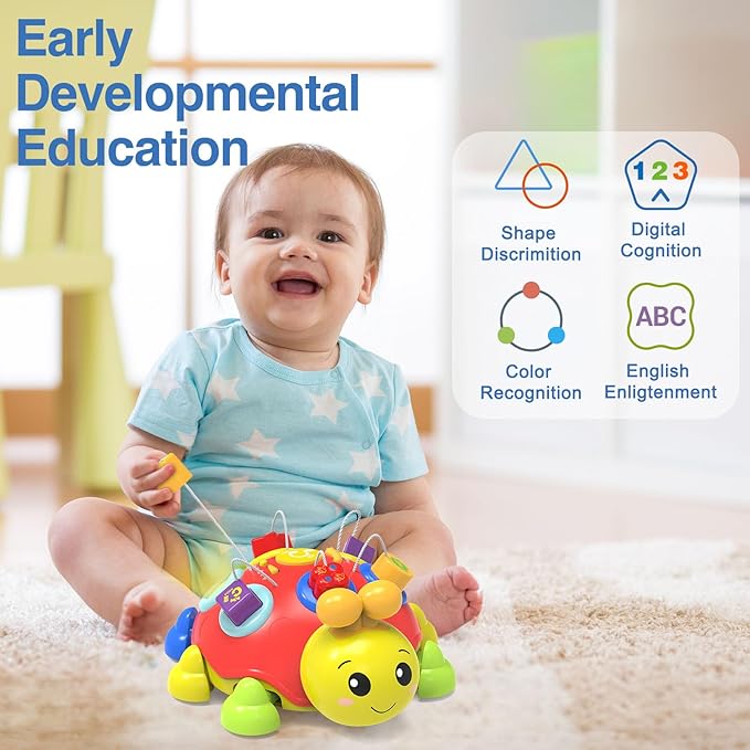 Baby Bilingual Musical Ladybug Crawling Toys,Baby Toys 6-12 Months with Light-up Music, Early Educational Learning Toys, Infant Gift Toys for 7 8 9 10 11 Months 1-2 Years Old Newborn Boys Girls (Red)