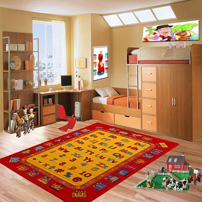 Mybecca Kids Children Educational ABC Fun Alphabet Train Area Rug 5' x 7' Children Area Rug for Playroom & Nursery - Non Skid Gel Backing (59" x 82")