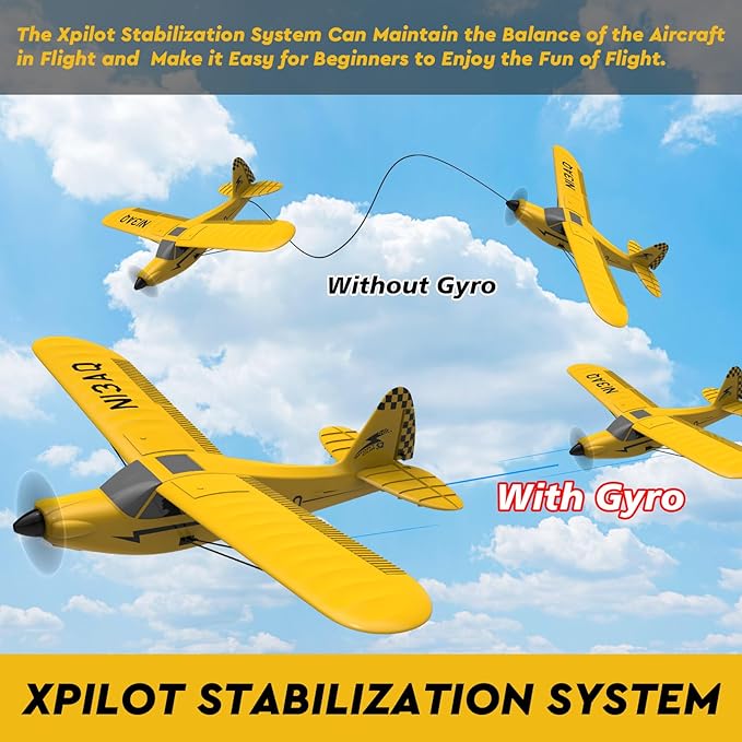 28℃ RC Plane 3 Channel Remote Control Airplane Trainer Sport Cub S2 with Propeller Saver&Xpilot Stabilization System,One-Key U-Turn Easy to Fly for Beginners, Kids, Adults, Yellow (761-14 RTF)