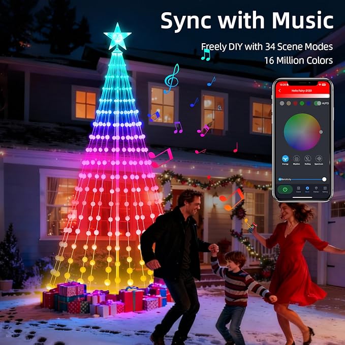 9FT Smart Christmas Cone Tree, Prelit Color Changing Outdoor Christmas Tree Light with Remote Music Timer for Yard Decorations
