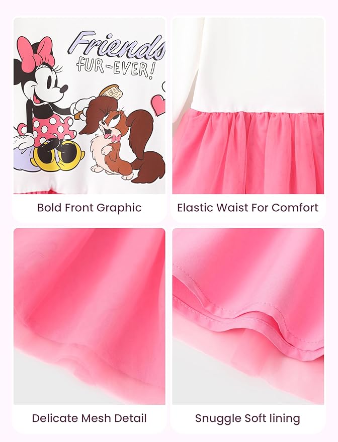 Disney Stitch Minnie Elsa Princess Sweatshirt Dress Toddler Girl Sequin Long Sleeve Pullover Clothes Fall Outfit 2-9 Years