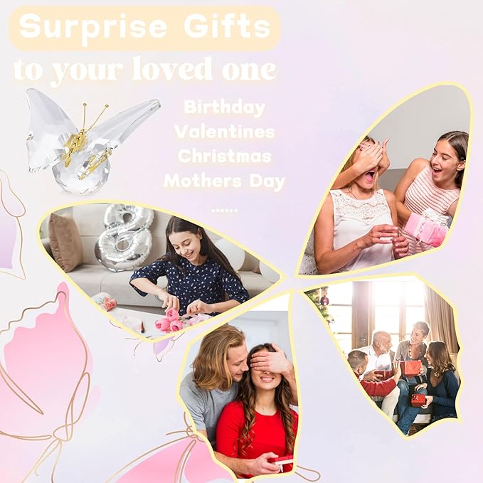 Movdyka Crystal Butterfly Decor Figurines for Mom Women, White Glass Butterfly Craft Desk Office Dcorations Table Centerpieces, Animal Ornaments Paperweight