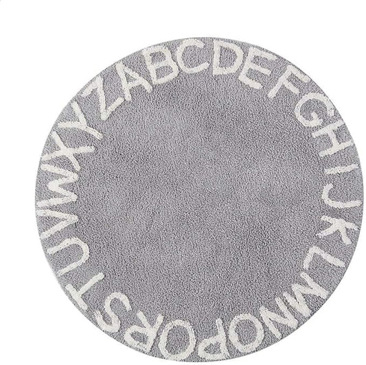 ABC Kids Rug Alphabet Educational Area Rugs for Infant Toddlers - Soft Playtime Collection, Learning & Game Round Carpet for Bedroom Playroom Nursery, Best Shower Gift (59", Grey White)