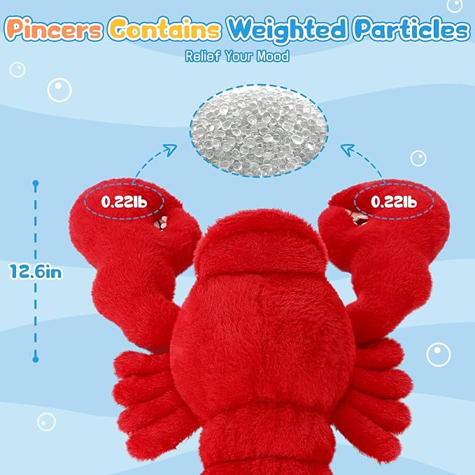 Muiteiur Soft 5 Piece Weighted Stuffed Animals, Lobster Plush Set Includes Mom Lobster,Shrimp,Crab,Octopus,Fish, Giant Crayfish Stuffed Animal with Weighted Claws (0.22 lb), Great Gift for Kids