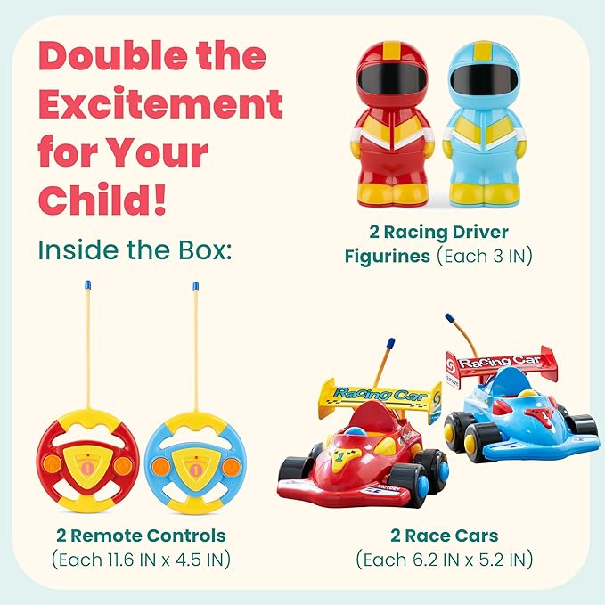 OMBU 2pk Remote Control Car for Kids - Toddler Toys 3-4, Remote Control Car for Toddlers 1-3 with Music and LED Lights, Gifts for 3 Year Old Boys - for 18+ Months
