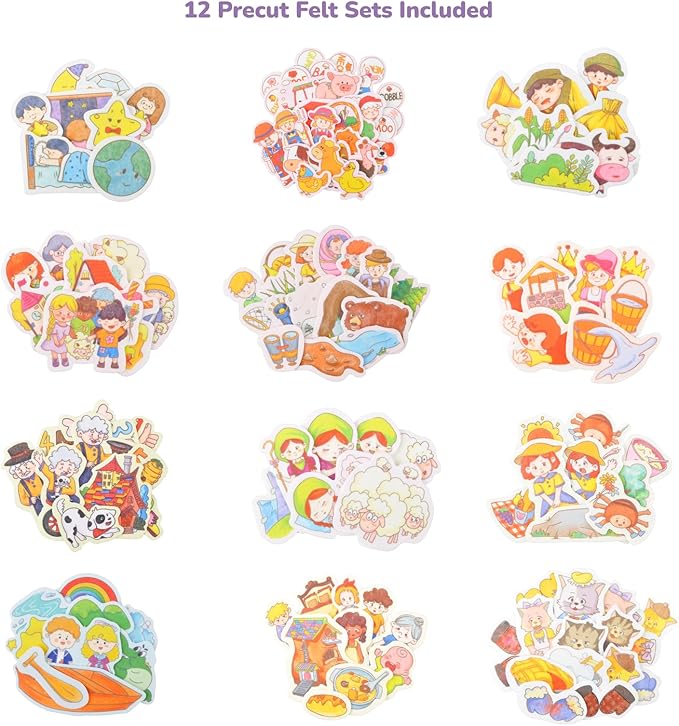 CHEFAN 12 Pack Felt Storyboard Pieces for Toddler, Flannel Board Stories for Preschool Activities, Old McDonald Had a Farm and 11 Other Stories.
